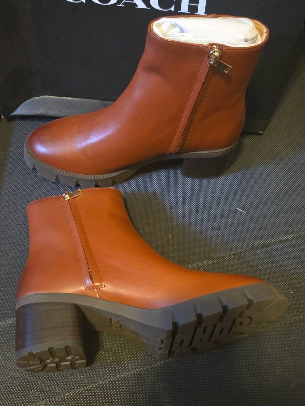 Coach Chrissy Leather Bootie Res Mocha Size 8.5 - Picture 5 of 9